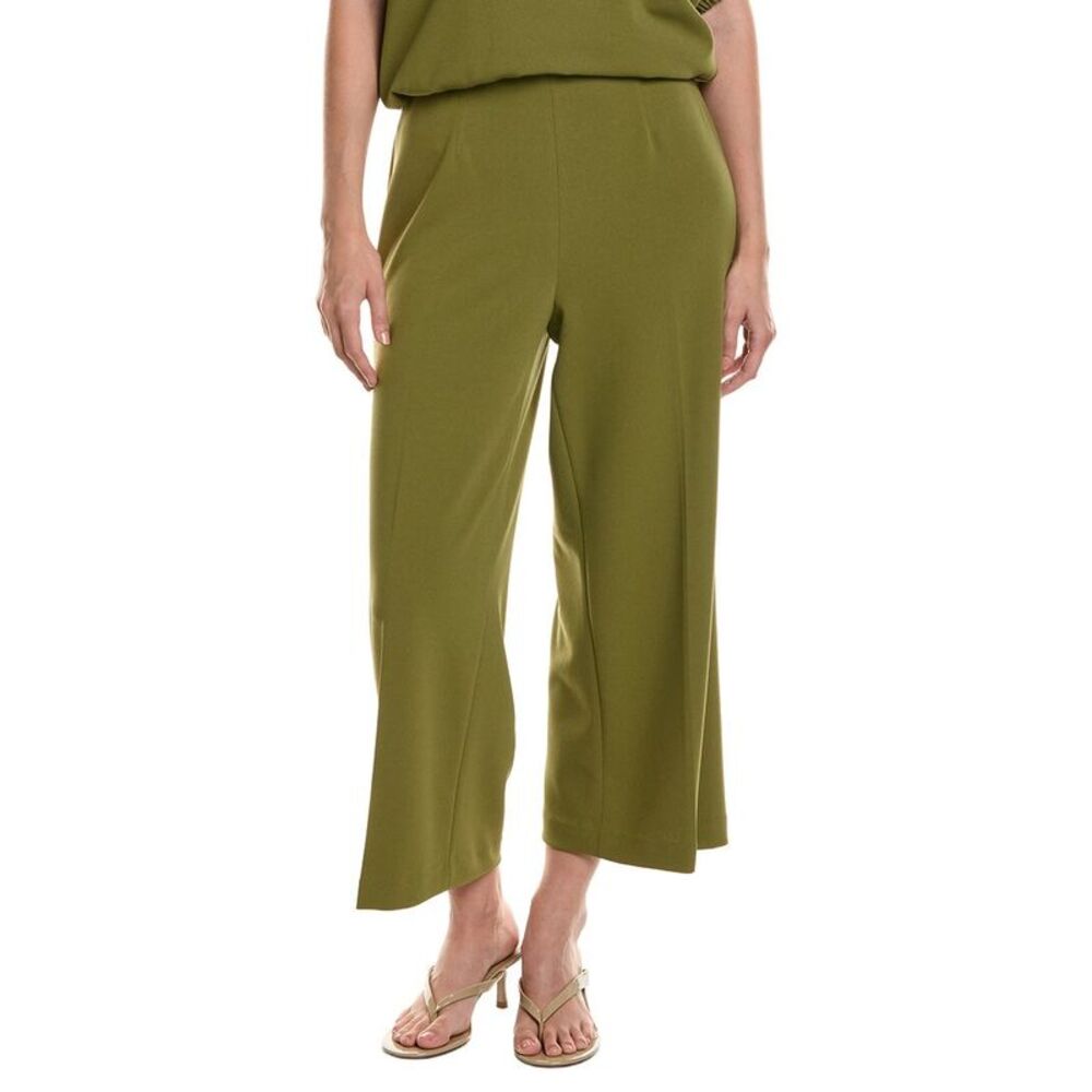 Anne Klein Womens  High Rise Pull On Wide Leg Crop Pant, Green